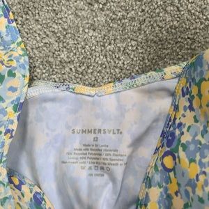 Somersalt The Perfect Wrap one piece. Painted Floral in Sunshine and Powder Blue